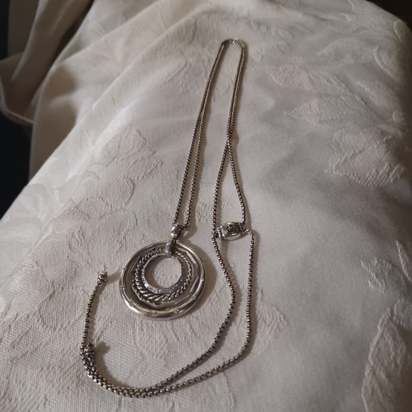 David Yurman Stax Medium Diamond Pendant Necklace, Sterling Silver - Picture 3 of 11